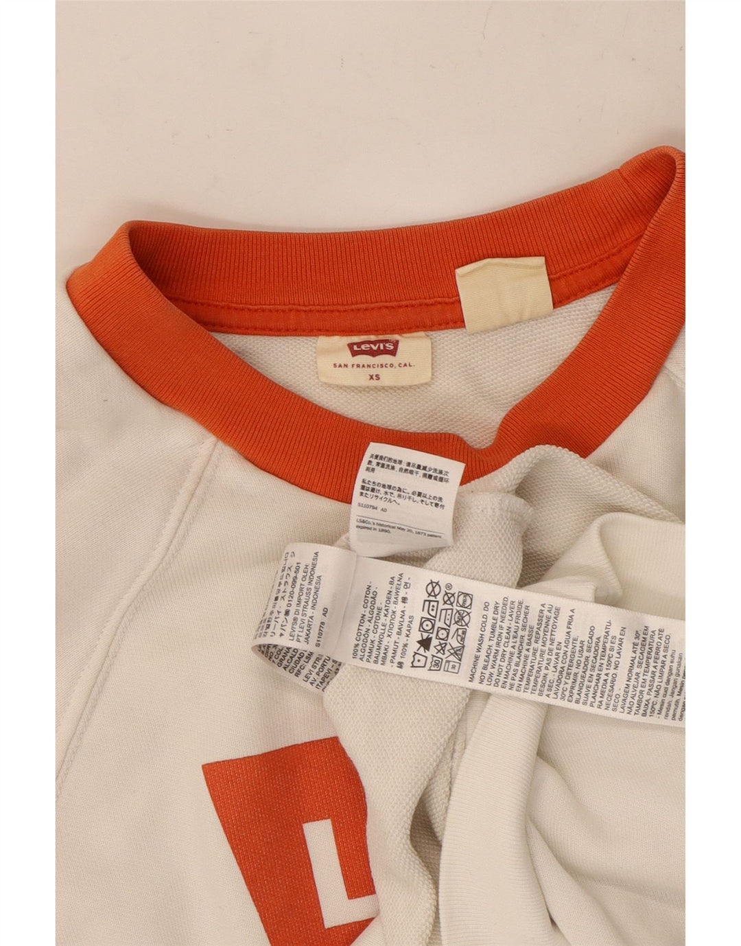 LEVI'S Womens Oversized Crop Graphic Sweatshirt Jumper UK 6 XS Hvid