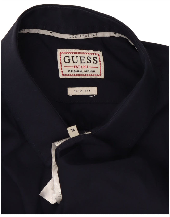 Guess Herre Slim Fit skjorte XL marineblå bomuld