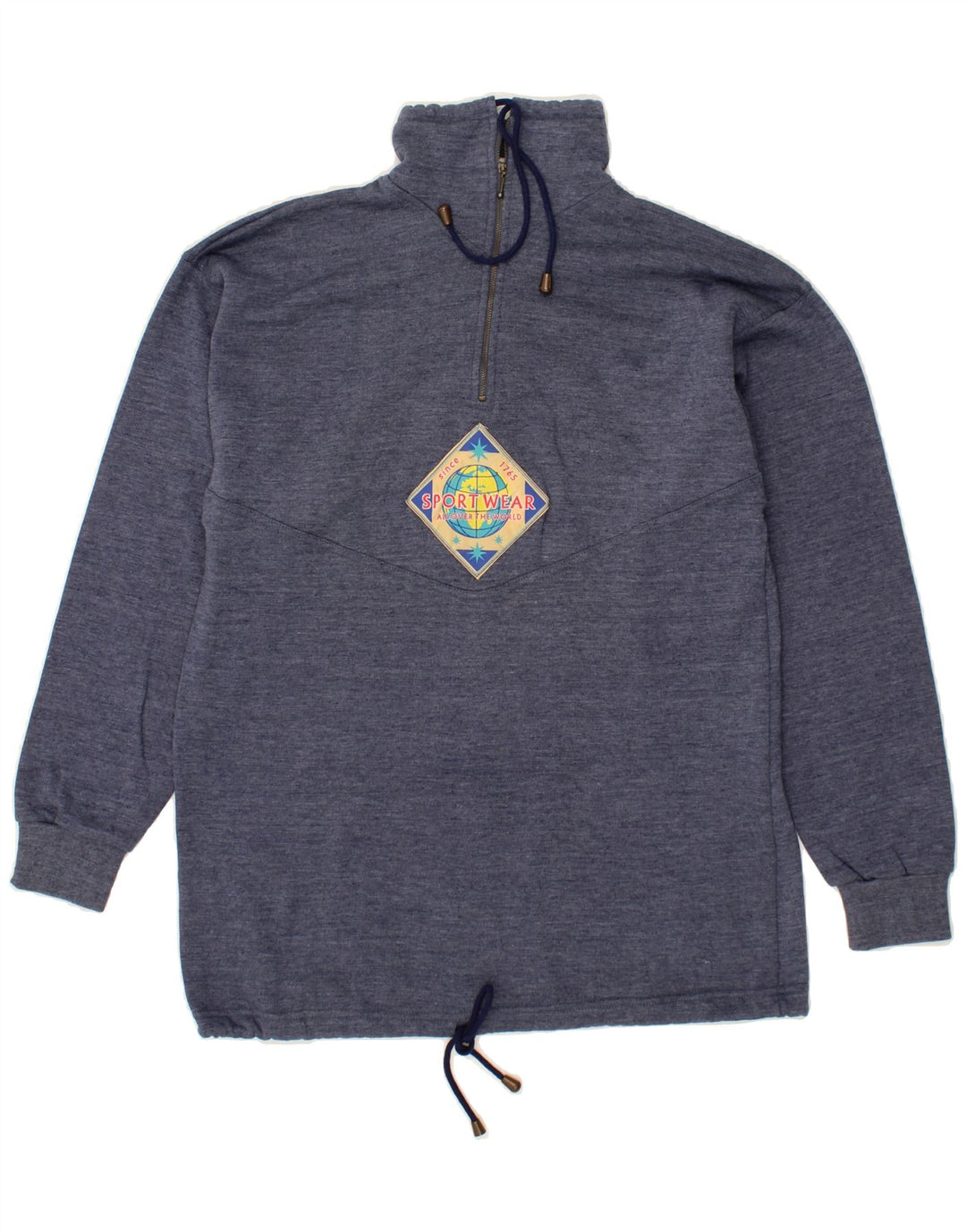 CRANE Mens Graphic Zip Neck Sweatshirt Jumper Medium Navy Blue Cotton Vintage Crane and Second-Hand Crane from Messina Hembry 