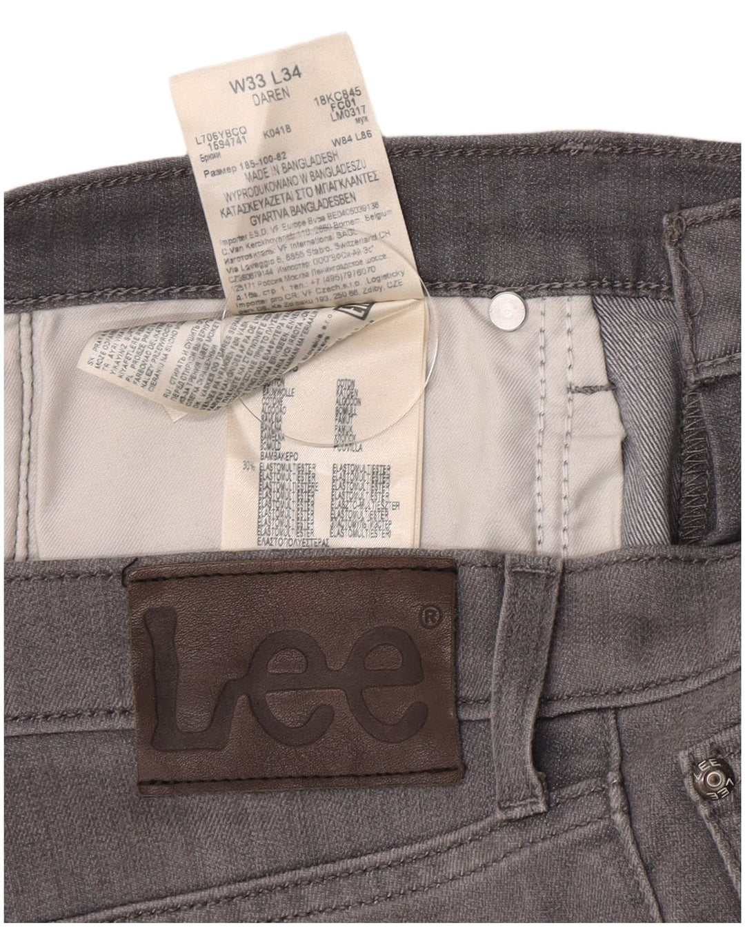 Lee Mens Daren Slim Jeans W33 L34 Grå Bomuld