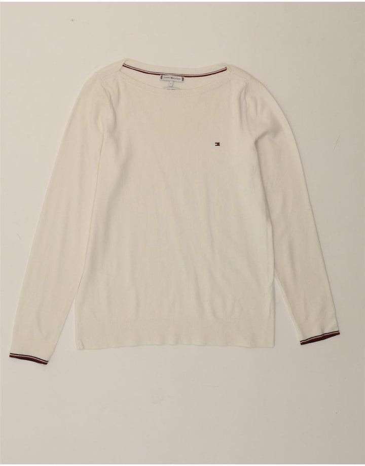 Tommy Hilfiger Dame Boat Neck Jumper Sweater UK 10 Small Off White Bomuld