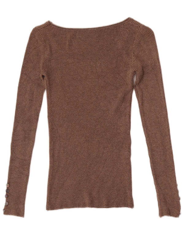 Zara Dametop Langærmet UK 4 XS Brun Bomuld