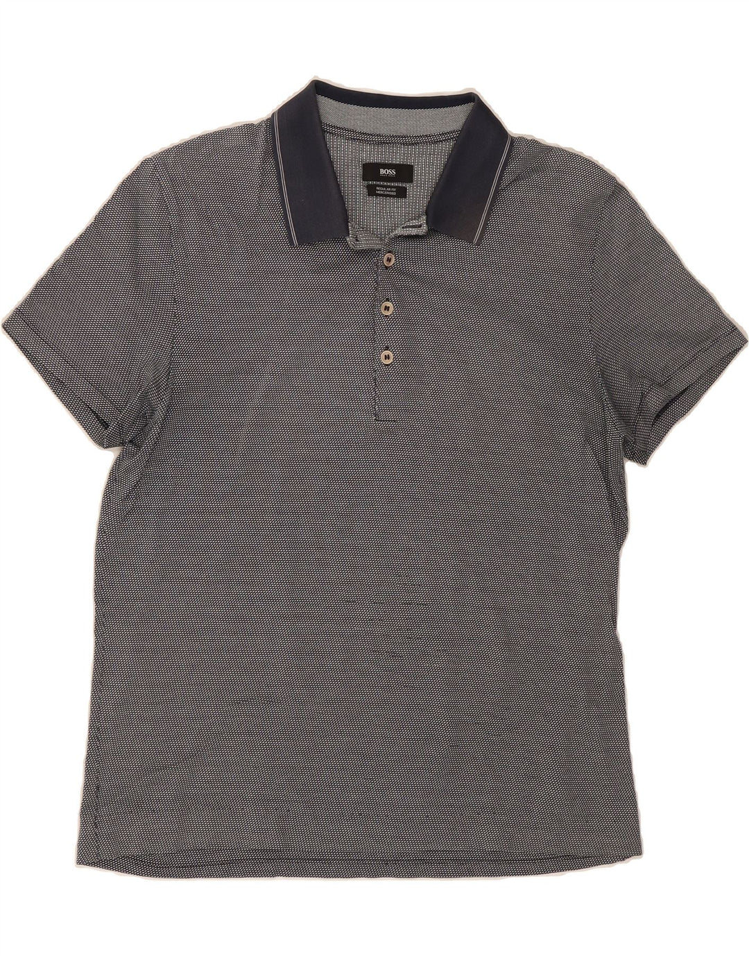 HUGO BOSS Mens Regular Fit Polo Shirt Medium Navy Blue Spotted Vintage Hugo Boss and Second-Hand Hugo Boss from Messina Hembry 