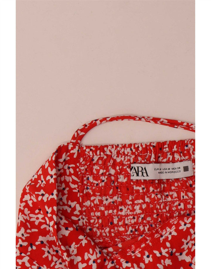 Zara Dame Halter Dress UK 12 Medium Red Floral