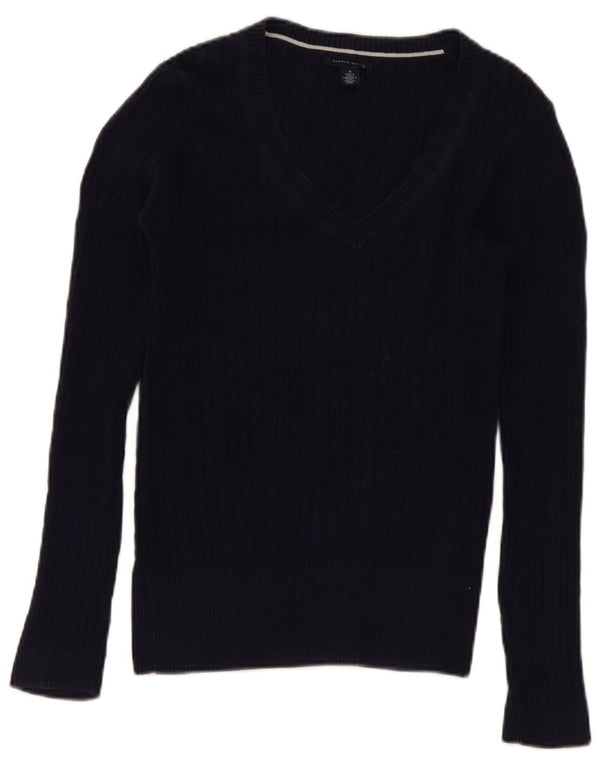 Tommy Hilfiger Dame V-hals sweater UK 14 Medium Navy Blue Bomuld