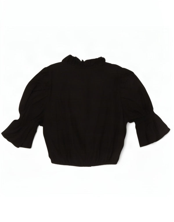 Alpenmarchen Womens Ruffle Front Crop Blouse Top EU 40 Medium Black