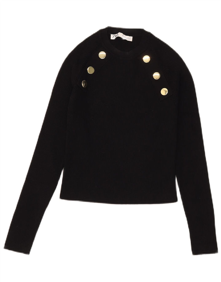 Zara Womens Crop Top Langærmet UK 8 Small Black Viscose