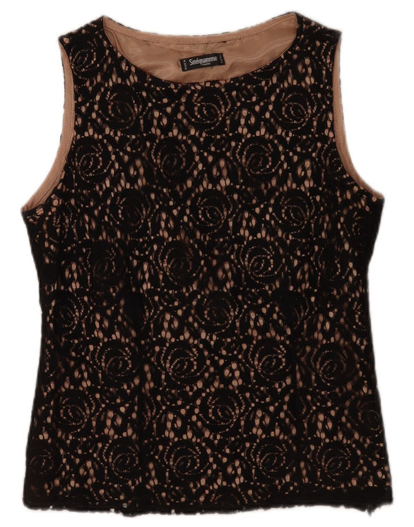 Sinequanone Dame Ærmeløs Blonde Bluse Top UK 12 Medium Black Floral
