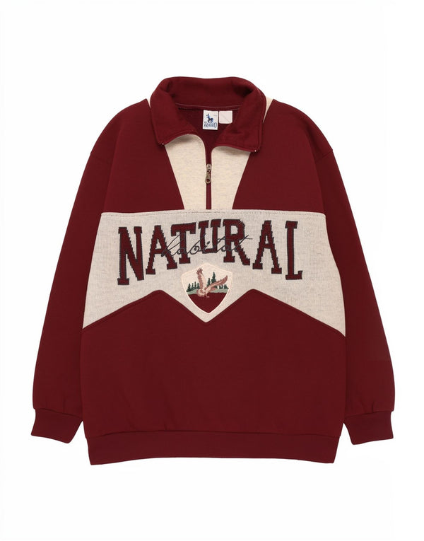 C&A Herre Rodeo Graphic Sweatshirt Jumper 2XL Burgundy Colourblock Retro