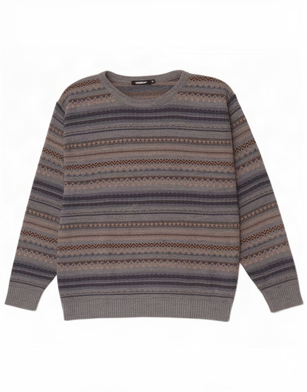 Vintage Herre Boat Neck Jumper Sweater Medium Grey Fair Isle Akryl