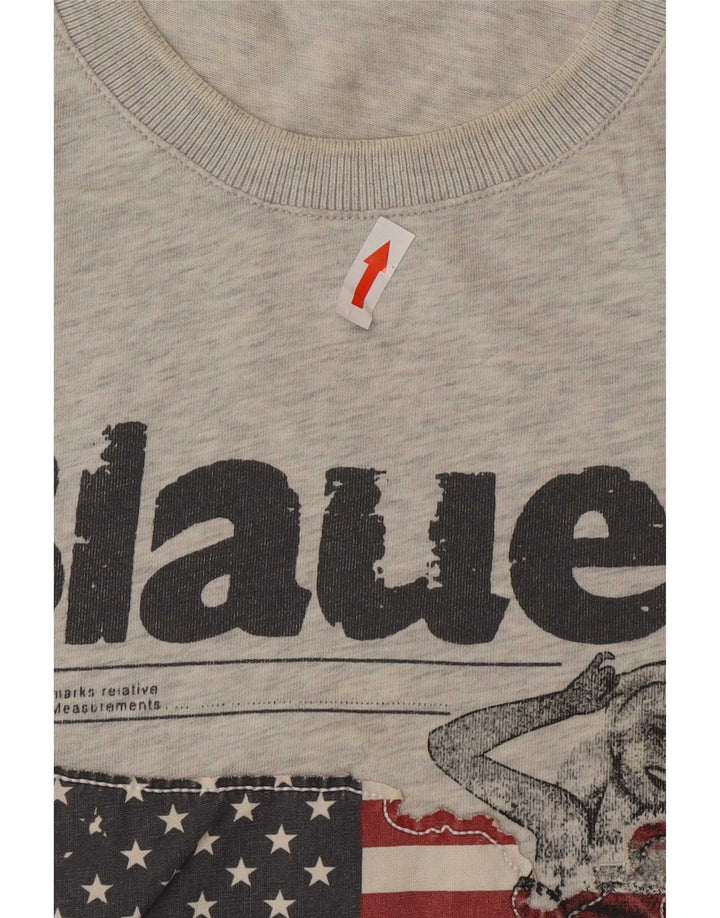 Blauer Herre grafisk T-shirt top mellemgrå bomuld
