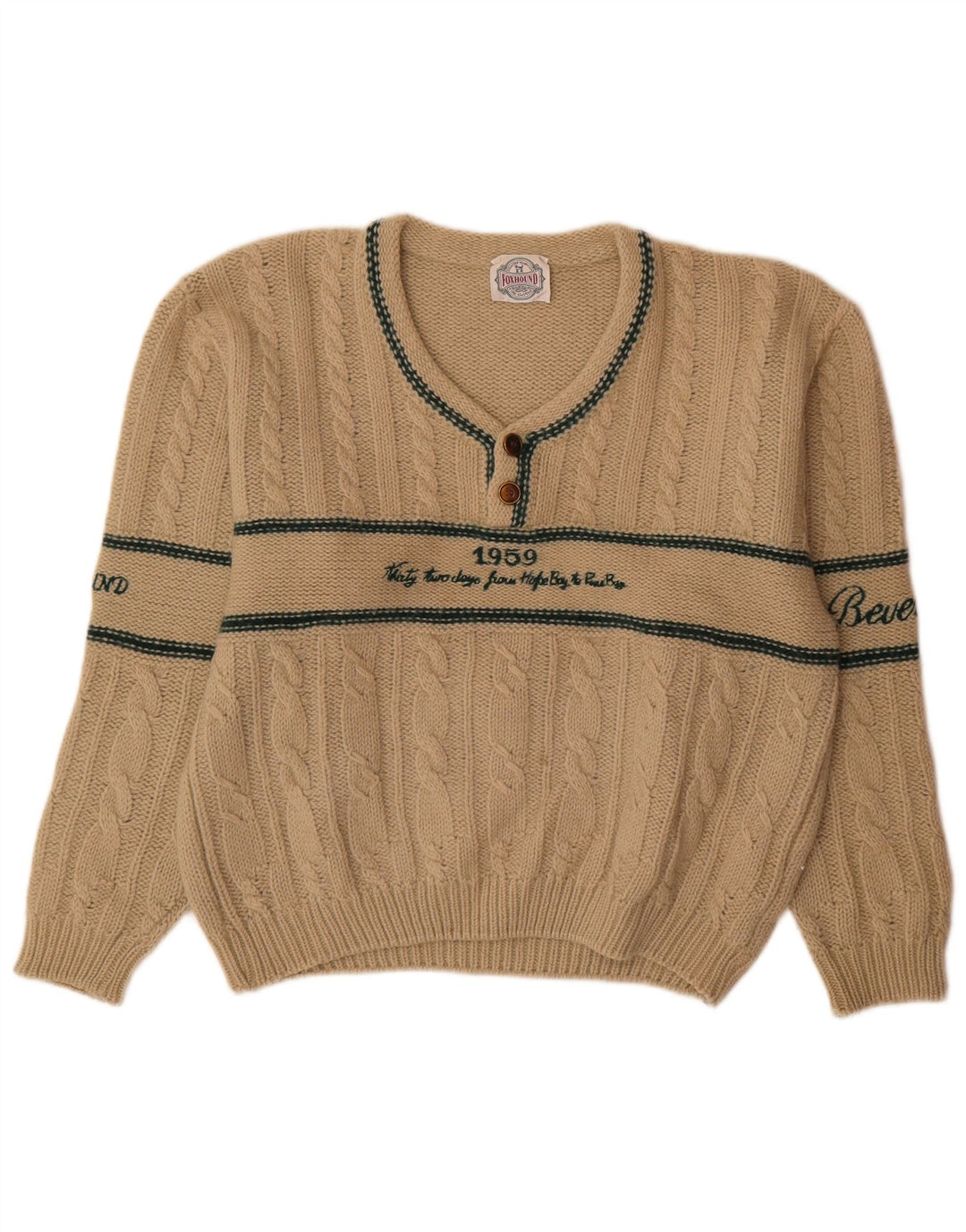 Foxhound Herre grafisk V-hals sweater stor beige stribet uld
