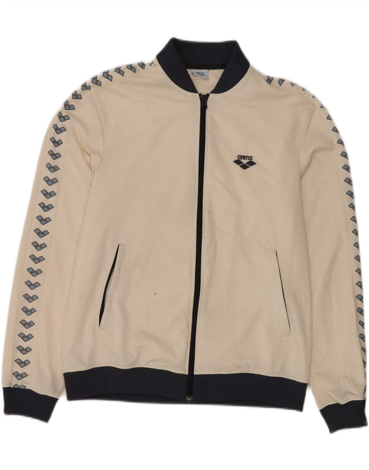 ARENA Grafisk træningsdragt topjakke til kvinder UK 12 Medium White Polyester