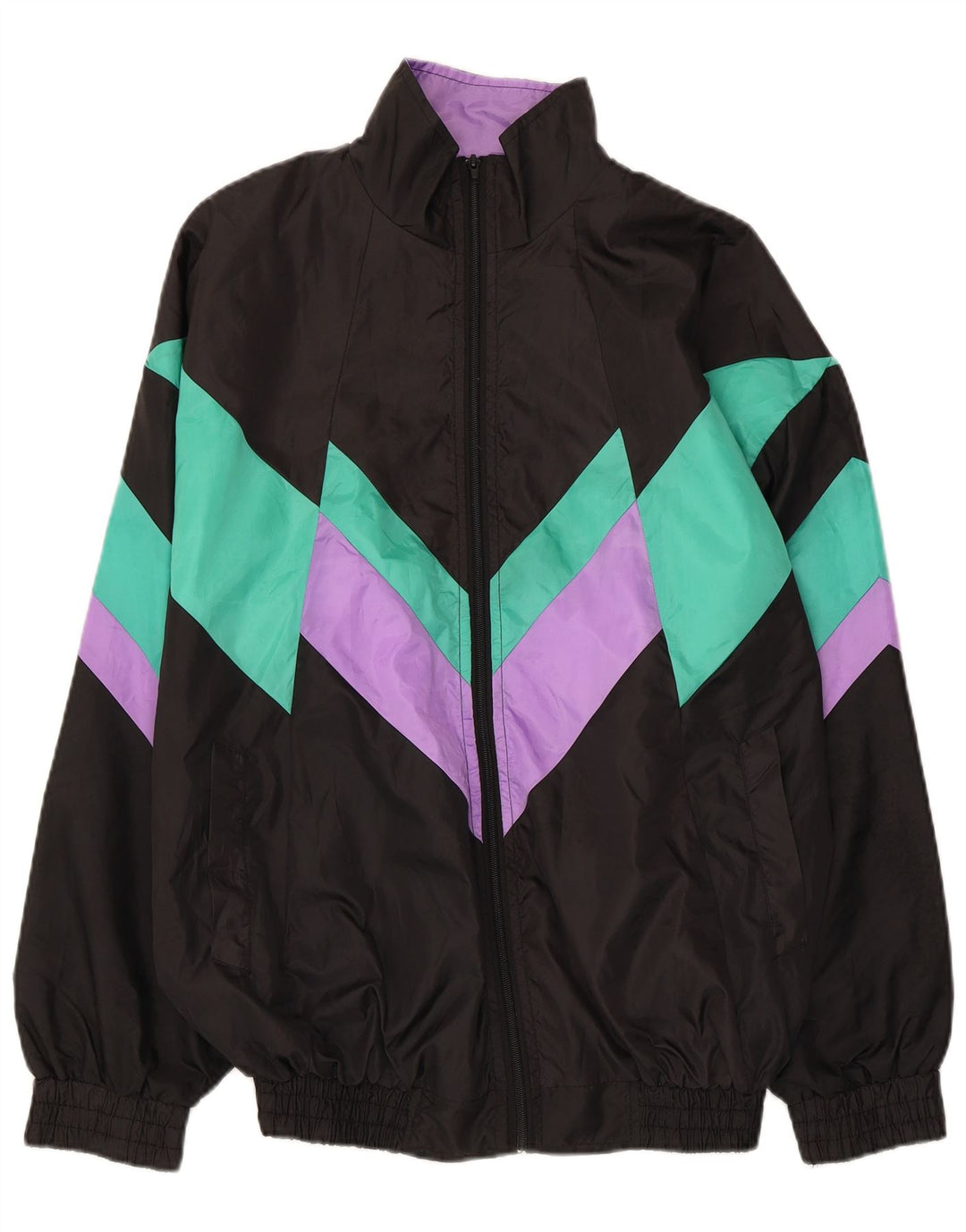 Vintage træningsdragt til mænd, topjakke, stor sort farveblok