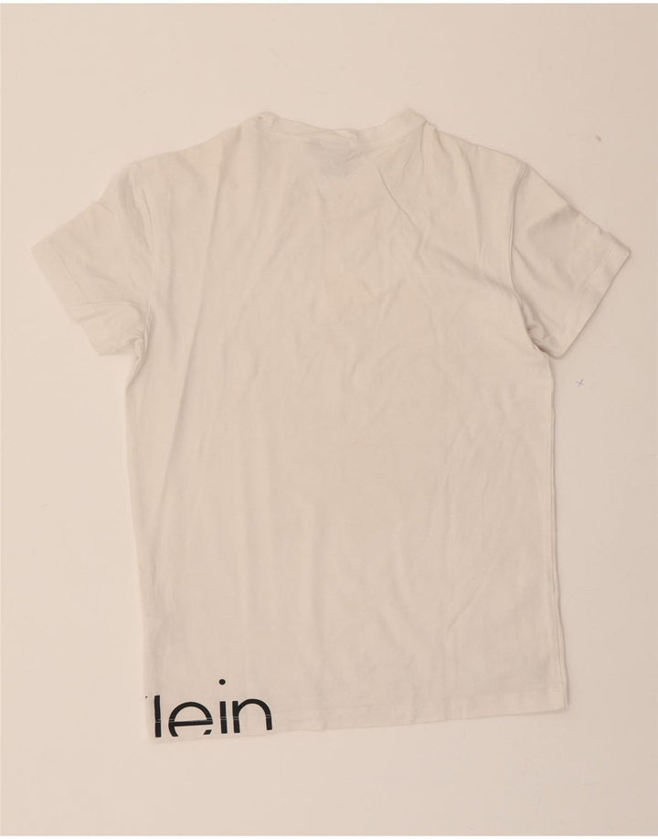 CALVIN KLEIN Womens Graphic T-Shirt Top UK 12 Medium White Cotton Vintage Calvin Klein and Second-Hand Calvin Klein from Messina Hembry 