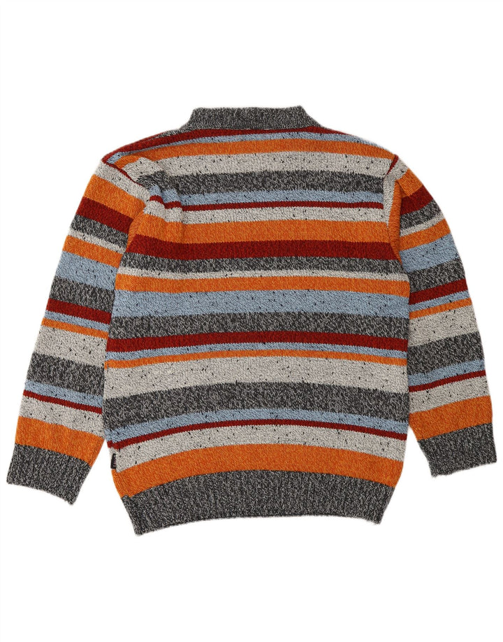 Vintage herretrøje med rund hals, stor, flerfarvet stribet, uld