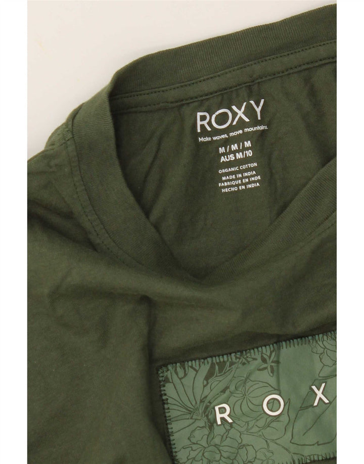 Roxy Grafisk T-shirt top til kvinder UK 14 Medium Khaki Bomuld