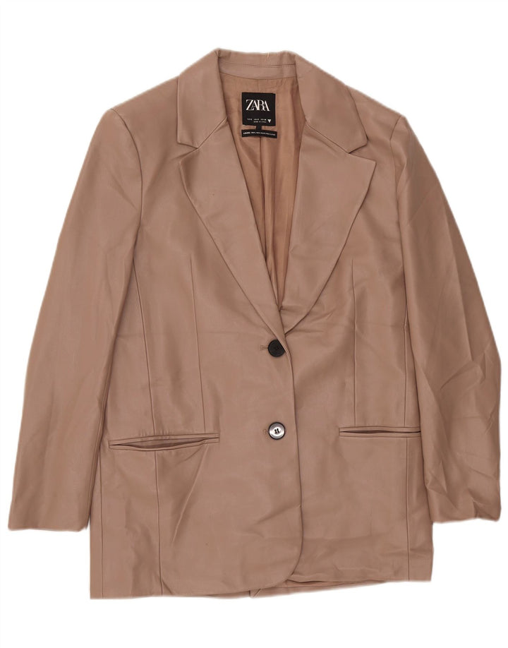 Zara Dame 2-knaps imiteret læder blazerjakke UK 10 Small Beige Polyester
