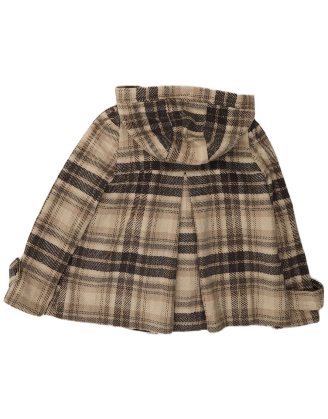 Zara Dame Kort Hætte Dobbeltradet Frakke UK 16 Stor Beige Plaid