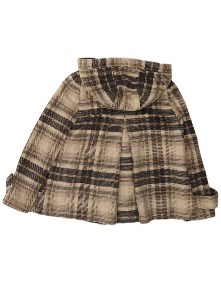 Zara Dame Kort Hætte Dobbeltradet Frakke UK 16 Stor Beige Plaid