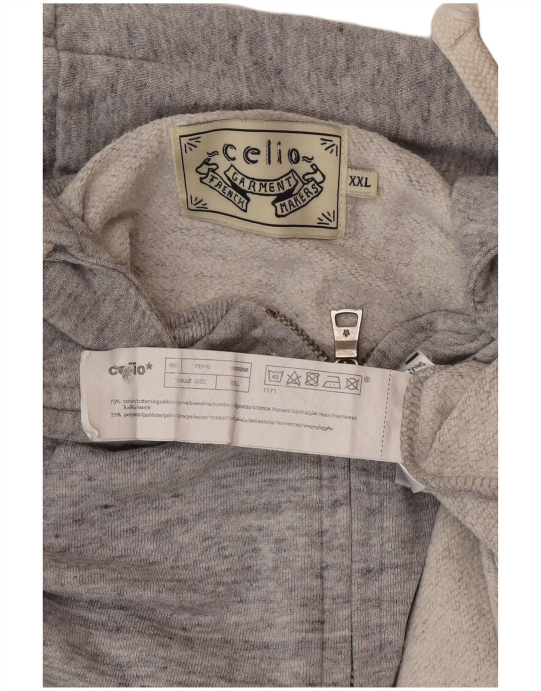 Celio Hættetrøje med lynlås til mænd 2XL Grå Flecked Bomuld