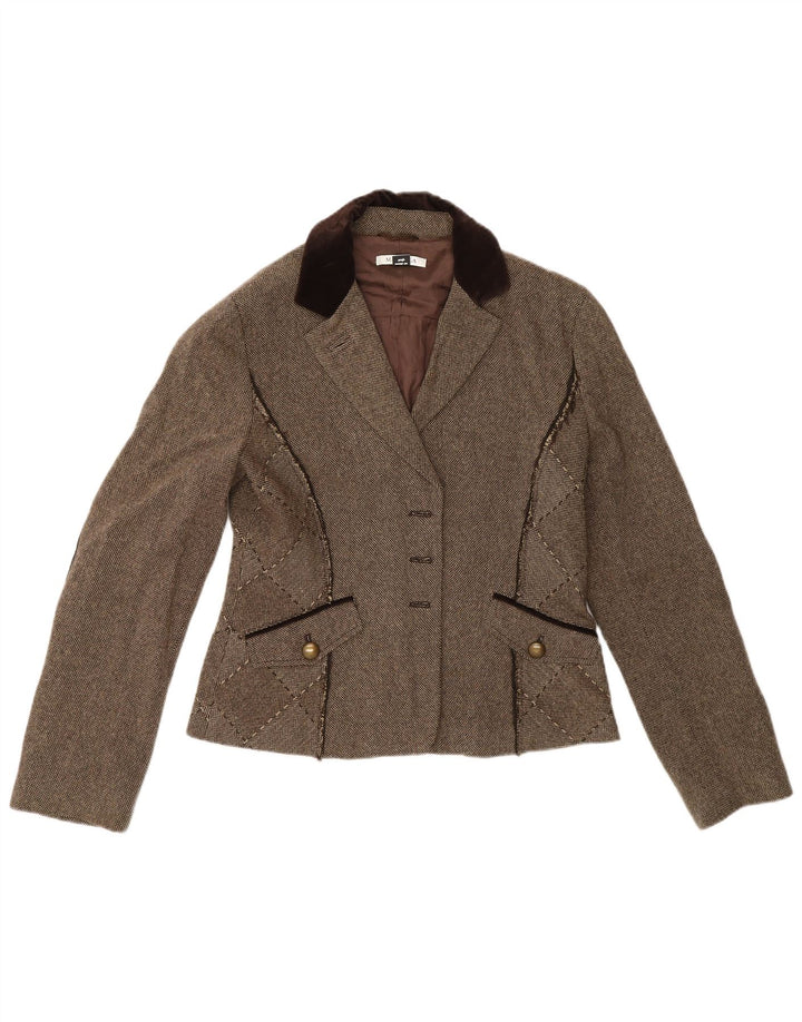 Marella Womens Open Blazer Jacket UK 14 Large Grå Colourblock Uld