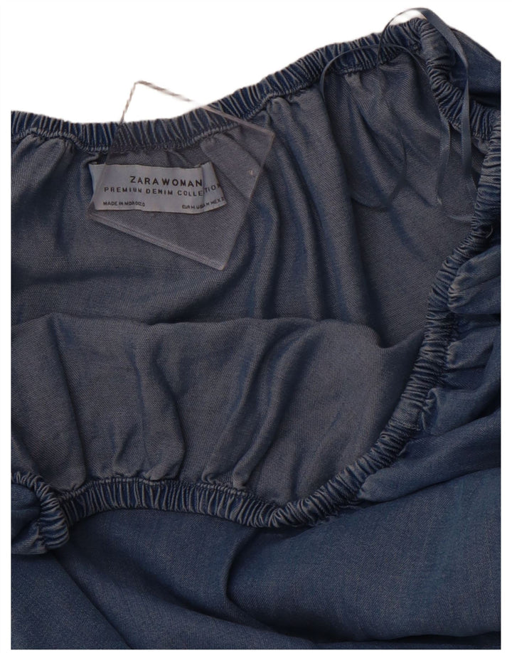 ZARA Dame 3/4 ærme off Shoulder Top UK 12 Medium Blue
