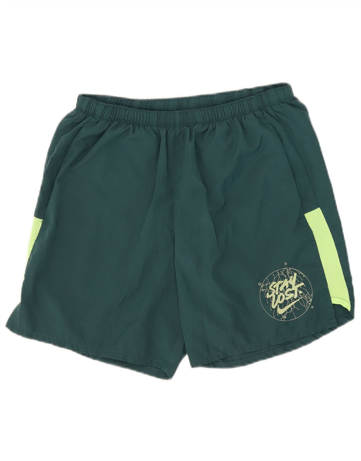 Nike Herre Dri Fit grafiske sportsshorts, store grønne colourblock polyester