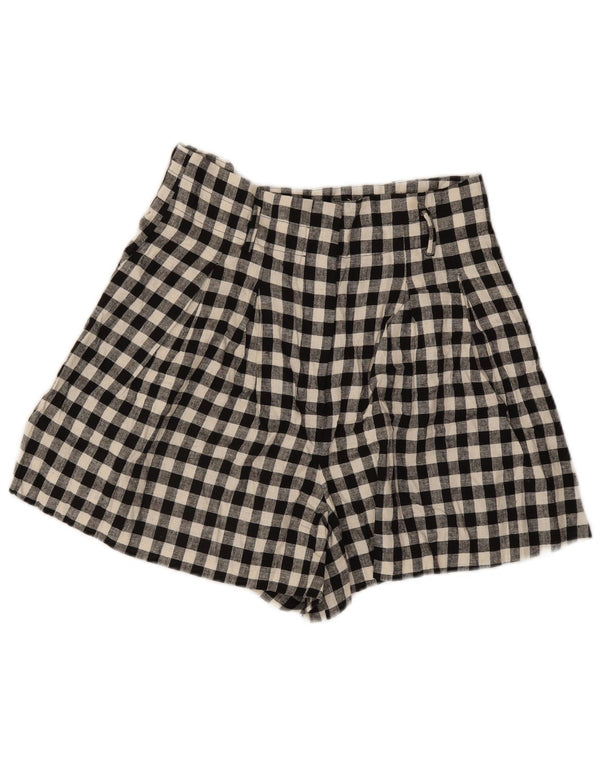 Zara Kvinders Brede Ben Højtaljede Casual Shorts Large W30 Sort Gingham