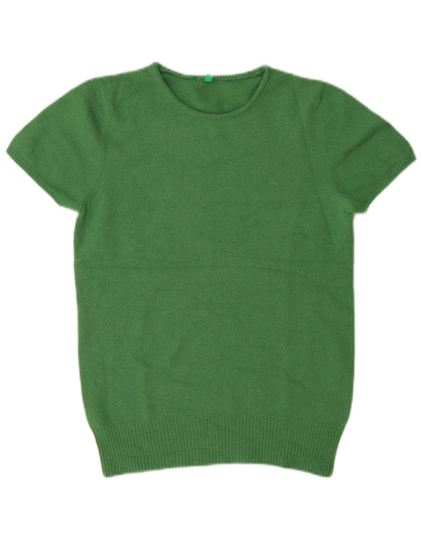 Benetton Dame Kortærmet Jumper Sweater UK 12 Medium Grøn