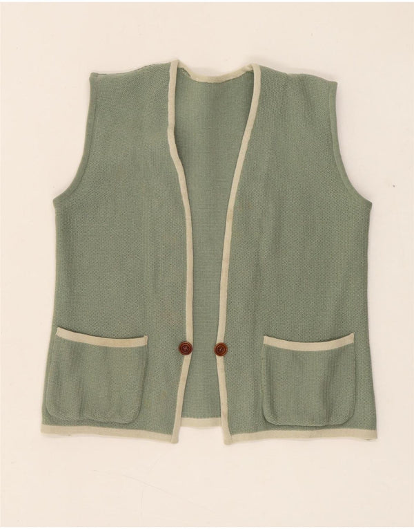 Vintage damestrikket vest UK 8 Lille grøn stribet retro