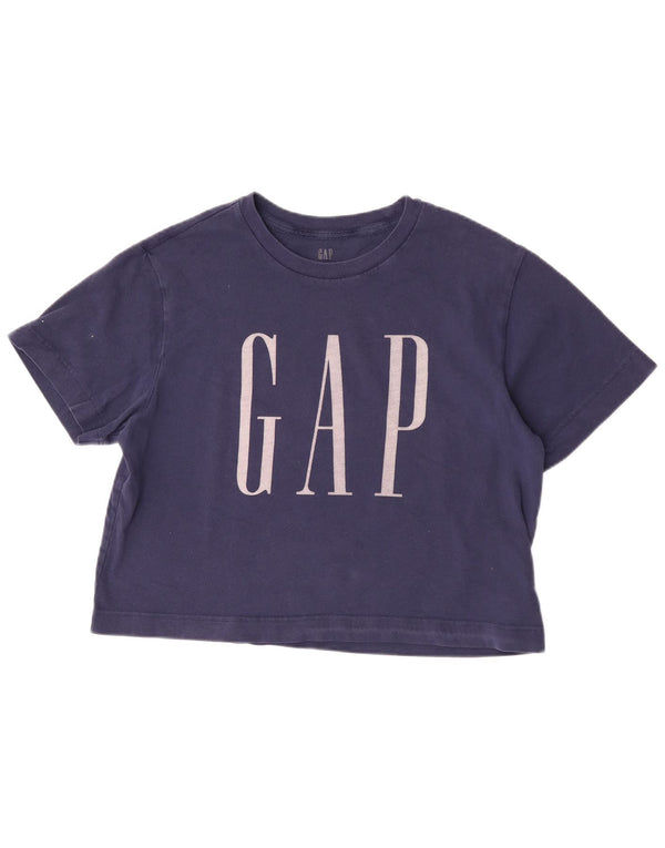 Gap Womens Crop Oversized grafisk T-shirt top UK 10 Small Navy Blue Cotton