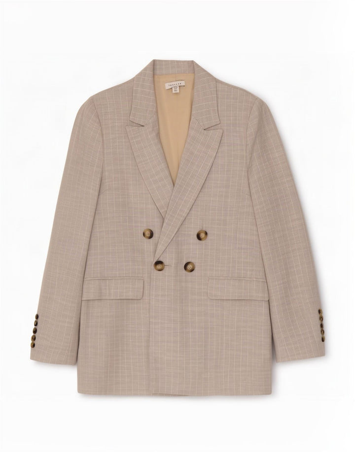 Topshop Dame Dobbeltradet Blazer Jacket UK 12 Medium Grå Stribet