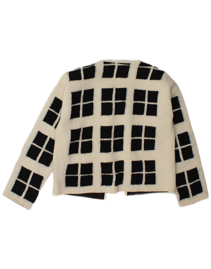 Halvfjerds Dame Crop Open Cardigan Sweater IT 42 Medium Off White Geometrisk