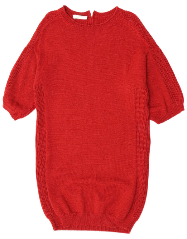 Stefanel Dame 3/4-ærmet Jumper Dress UK 14 Medium Burgundy Akryl