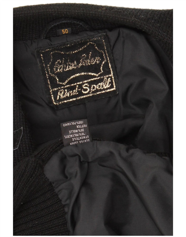 VINTAGE Bomberjakke i ruskind til mænd EU 50 Stor sort læder