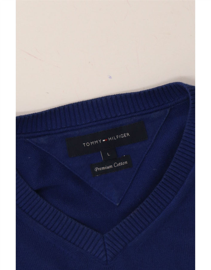 TOMMY HILFIGER Mens V-Neck Jumper Sweater Large Blue Cotton Vintage Tommy Hilfiger and Second-Hand Tommy Hilfiger from Messina Hembry 