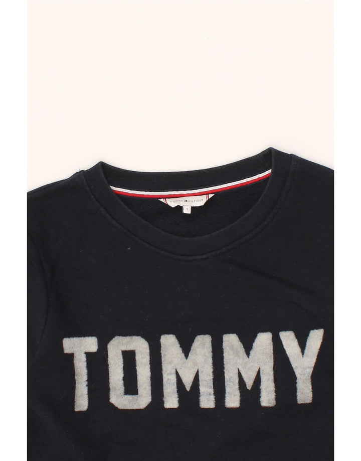 TOMMY HILFIGER Womens Graphic Sweatshirt Jumper UK 10 Small Navy Blue Vintage Tommy Hilfiger and Second-Hand Tommy Hilfiger from Messina Hembry 