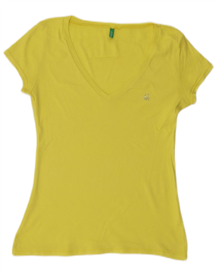 Benetton Dame T-Shirt Top UK 10 Lille Gul