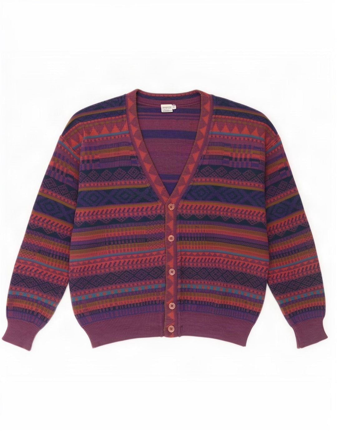 Vintage Herre Cardigan Sweater IT 50 Medium Flerfarvet Geometrisk