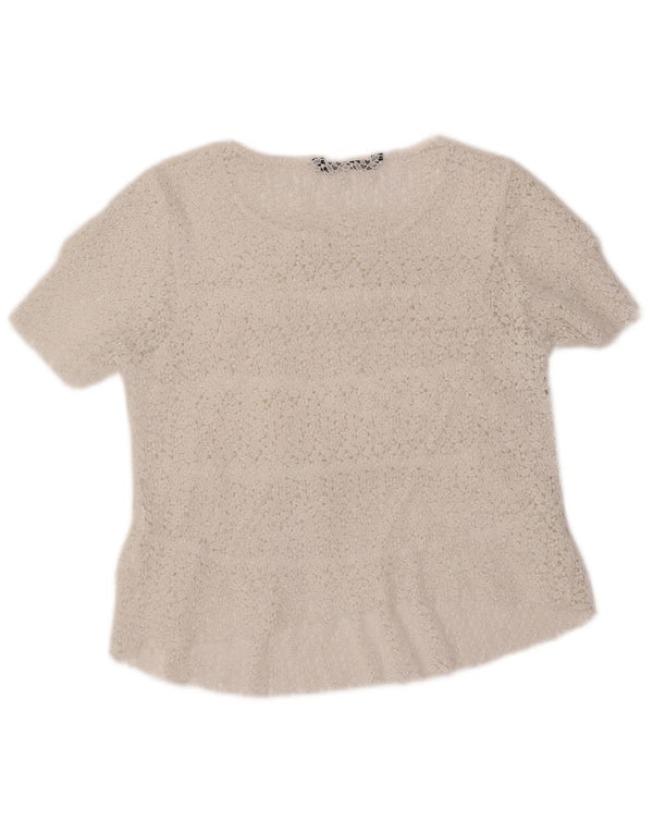 ZARA Womens Crop Bluse Top UK 12 Medium White Floral