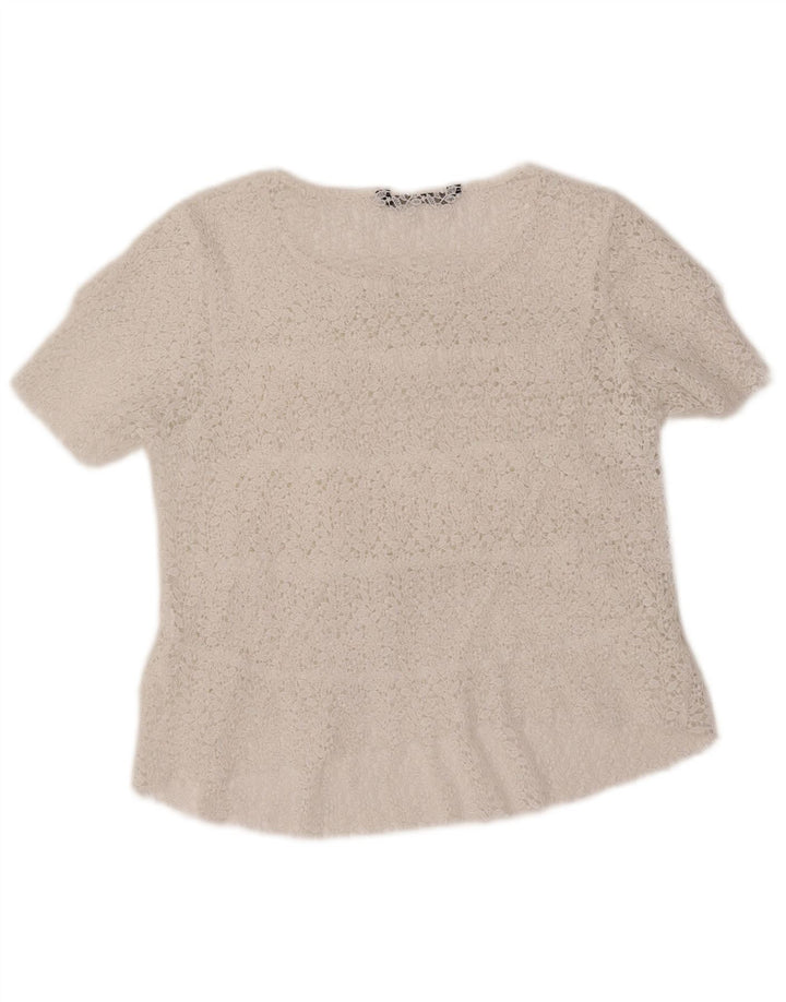 ZARA Womens Crop Bluse Top UK 12 Medium White Floral