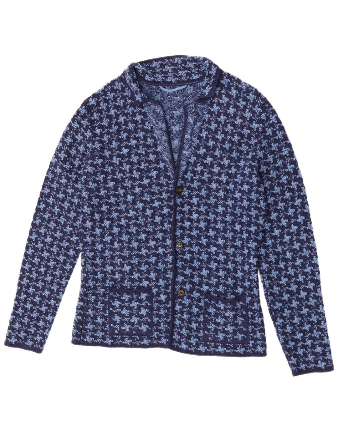 Vintage cardigan sweater til mænd IT 50 Medium Blue Houndstooth Uld
