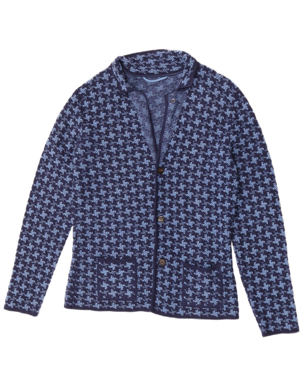 Vintage cardigan sweater til mænd IT 50 Medium Blue Houndstooth Uld