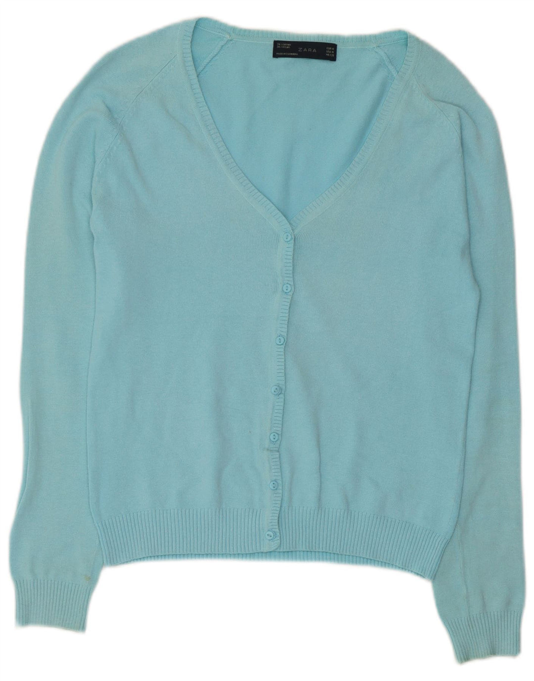 Zara Dame Cardigan Sweater UK 12 Medium Blue Bomuld