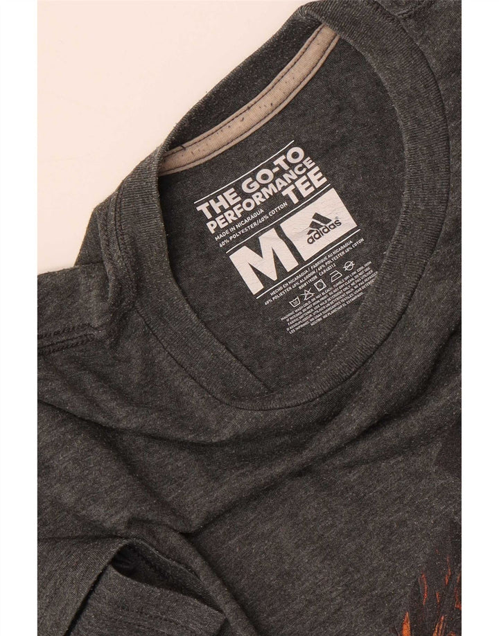 Adidas Herre Climalite grafisk T-shirt Top Medium Grey Flecked Polyester