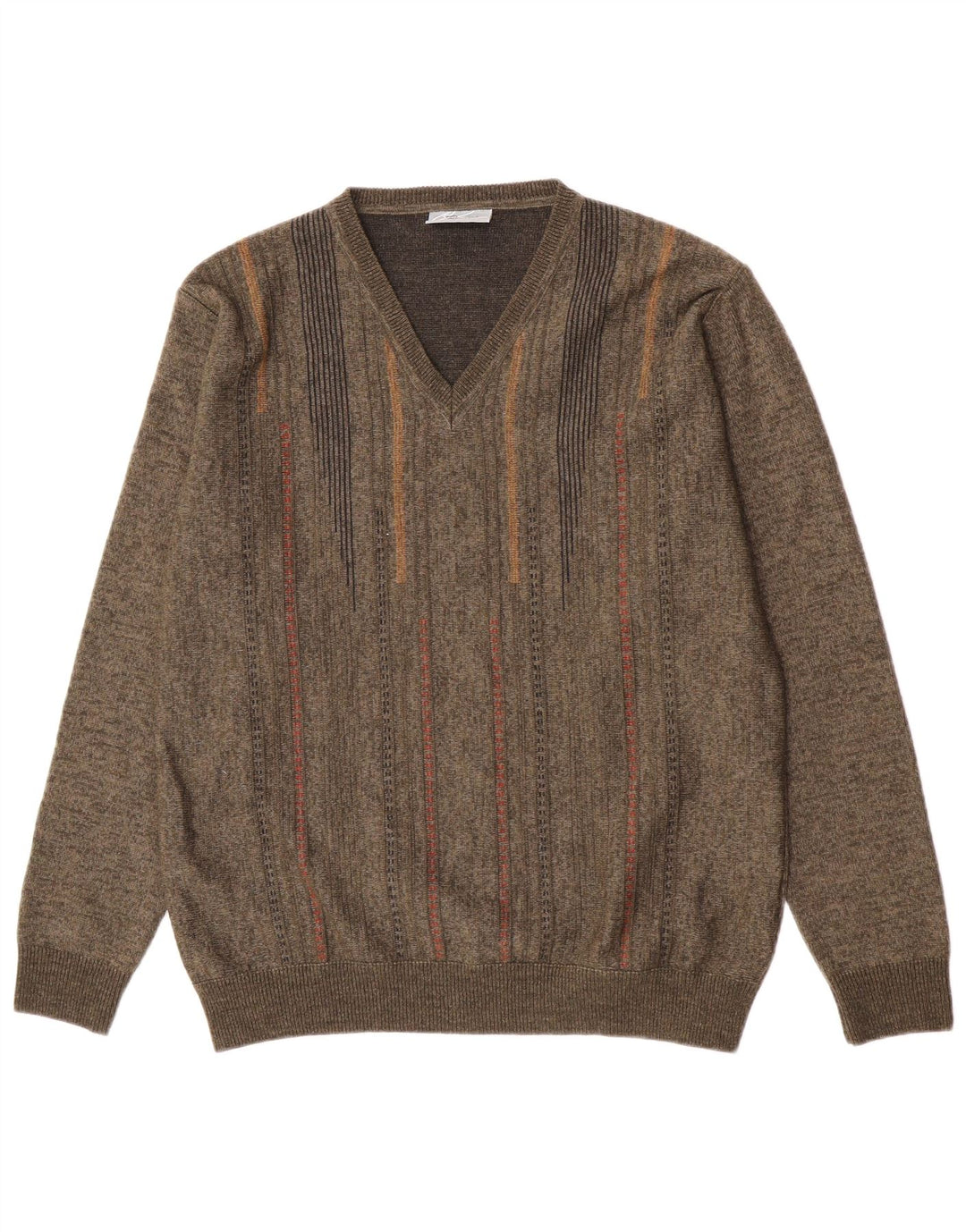 Rodes Herre V-hals sweater mellemgrøn stribet uld