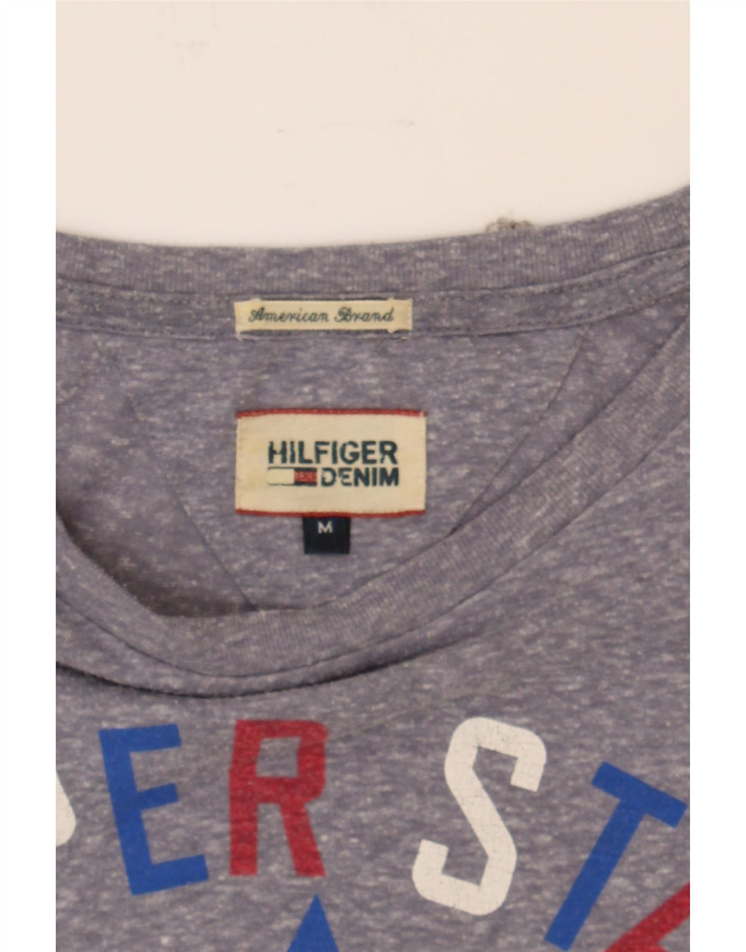 TOMMY HILFIGER Mens Graphic T-Shirt Top Medium Navy Blue Flecked Vintage Tommy Hilfiger and Second-Hand Tommy Hilfiger from Messina Hembry 