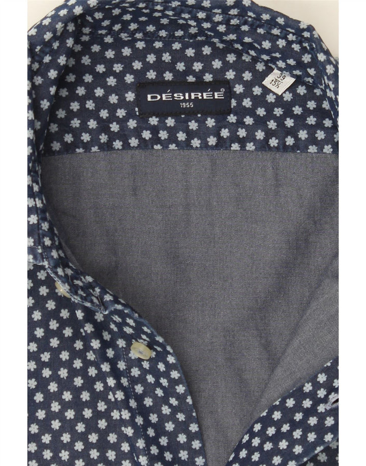 DESIREE Mens Shirt Size 39 15 1/2 Medium Navy Blue Floral Cotton Vintage Desiree and Second-Hand Desiree from Messina Hembry 