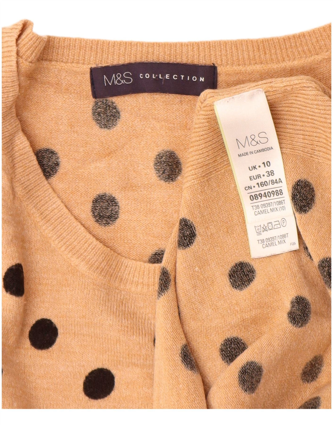 MARKS & SPENCER Dame Boat Neck Jumper Sweater UK 10 Small Beige